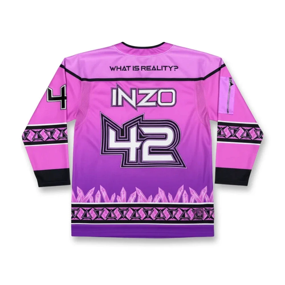 Inzo What Is Reality Hockey Jersey - Pink EDM RAVE Hockey Jersey Large L